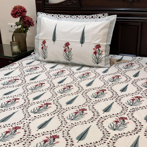 Zinnia Cypress Jaal Block Printed Bedsheet