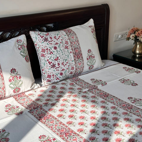 Ruby Orchard Slub Cotton Block Printed Bedcover