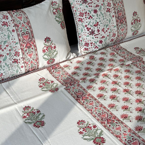 Ruby Orchard Slub Cotton Block Printed Bedcover