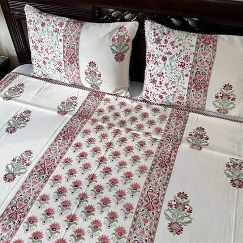 Ruby Orchard Slub Cotton Block Printed Bedcover