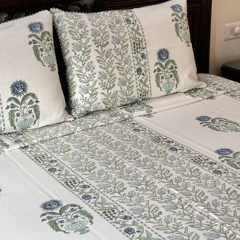 Dahalia Daze Slub Cotton Block Printed Bedcover