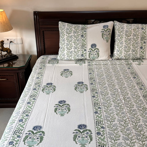 Dahalia Daze Slub Cotton Block Printed Bedcover