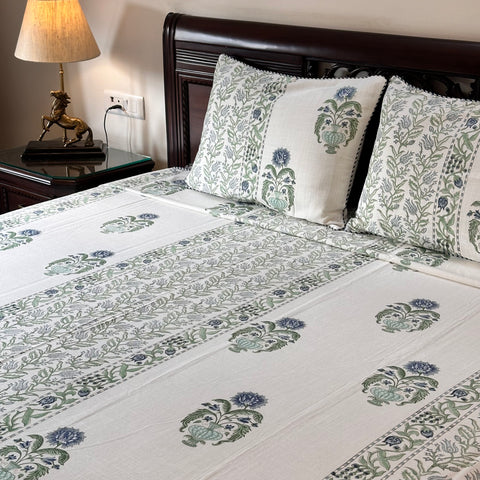 Dahalia Daze Slub Cotton Block Printed Bedcover