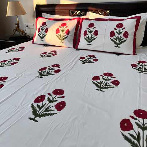 Poppy Passion Block Printed Bedsheet  500TC