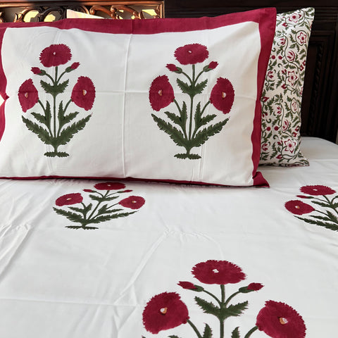 Poppy Passion Block Printed Bedsheet  500TC