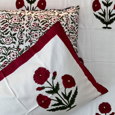 Poppy Passion Block Printed Bedsheet  500TC