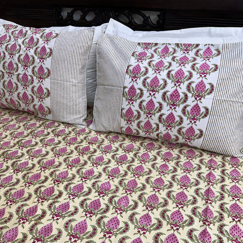 Berry Blossom Block Printed Bedsheet