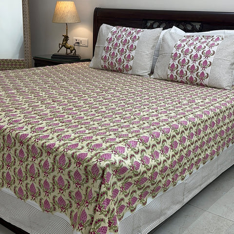 Berry Blossom Block Printed Bedsheet