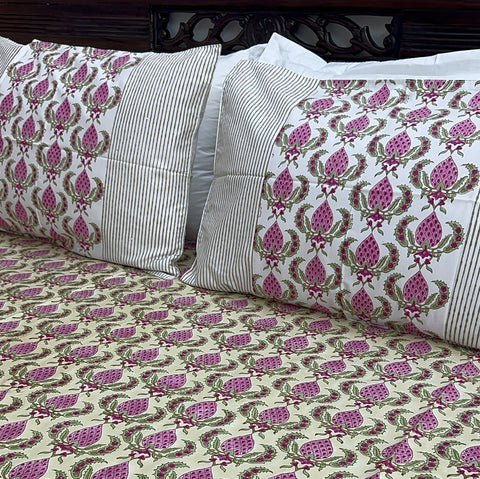 Berry Blossom Block Printed Bedsheet