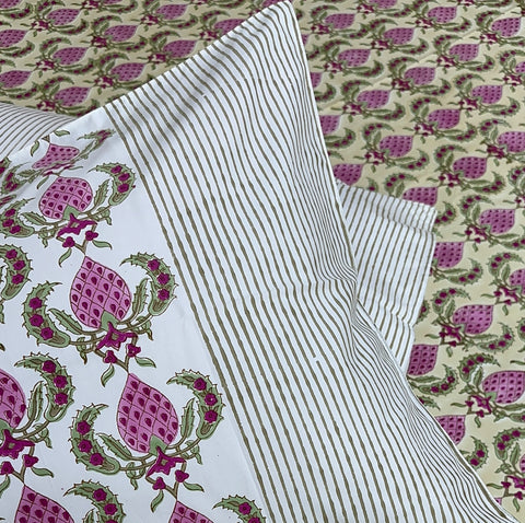 Berry Blossom Block Printed Bedsheet