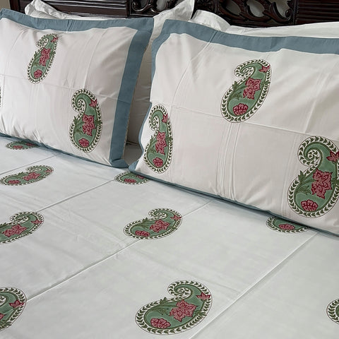 Sage Paisley Block Printed Bedsheet