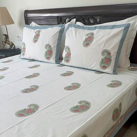 Sage Paisley Block Printed Bedsheet