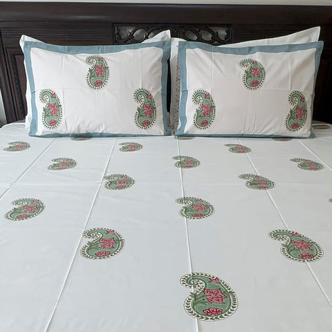 Sage Paisley Block Printed Bedsheet