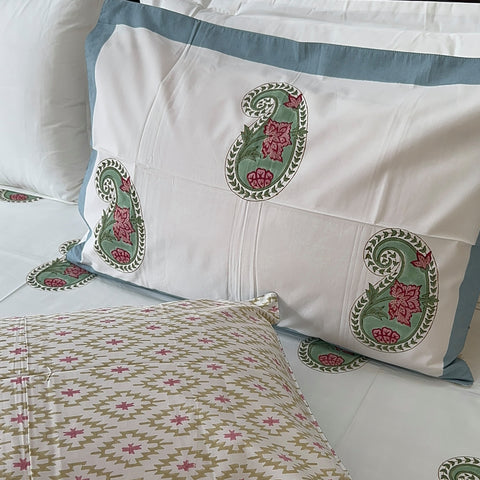 Sage Paisley Block Printed Bedsheet