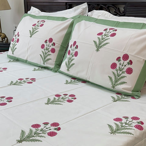 Imperial Zinnia Symphony Block Printed Bedsheet