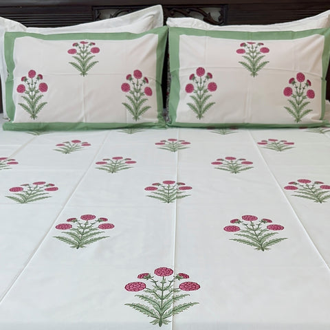 Imperial Zinnia Symphony Block Printed Bedsheet