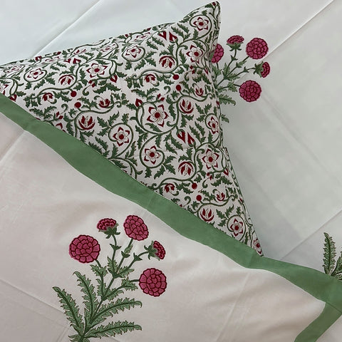 Imperial Zinnia Symphony Block Printed Bedsheet