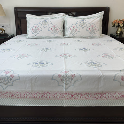 Blossoming Arches Block Printed Bedsheet