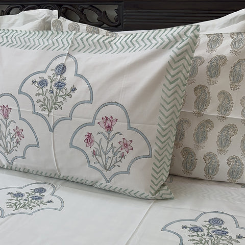 Blossoming Arches Block Printed Bedsheet