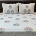 Pastel Petal Elegance Block Printed Bedsheet