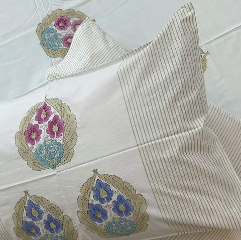 Pastel Petal Elegance Block Printed Bedsheet