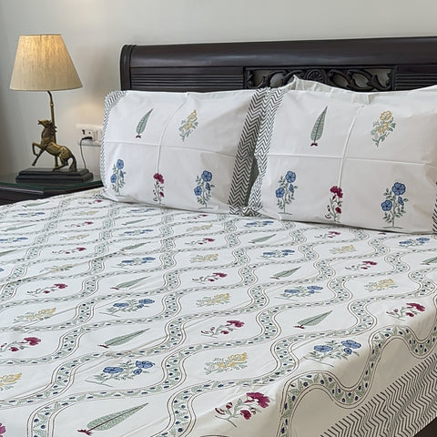 Petals In Sync Block Printed Bedsheet