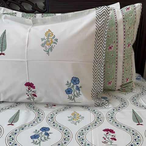 Petals In Sync Block Printed Bedsheet