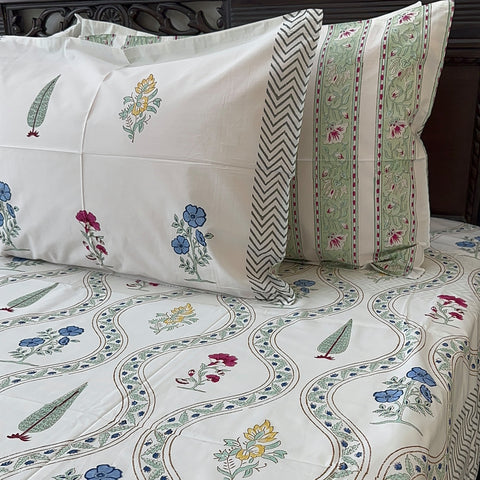 Petals In Sync Block Printed Bedsheet