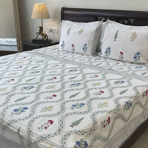 Petals in Sync Block Printed Double Bed Dohar