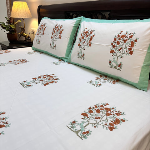 Sage Running Deer Block Printed Bedsheet