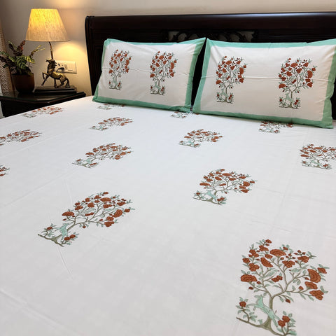 Sage Running Deer Block Printed Bedsheet