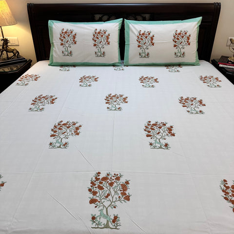 Sage Running Deer Block Printed Bedsheet