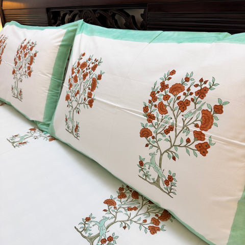 Sage Running Deer Block Printed Bedsheet