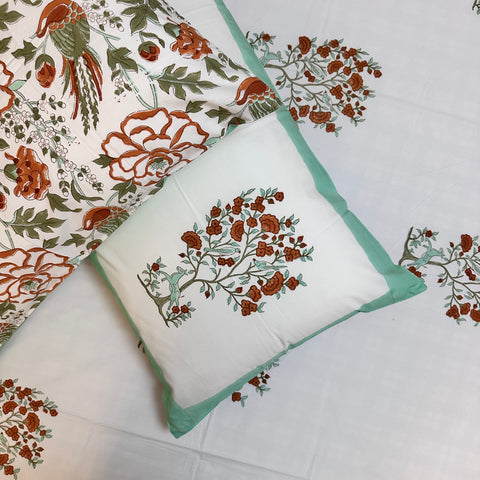 Sage Running Deer Block Printed Bedsheet