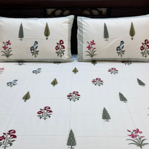 Red Petals Block Printed Bedsheet