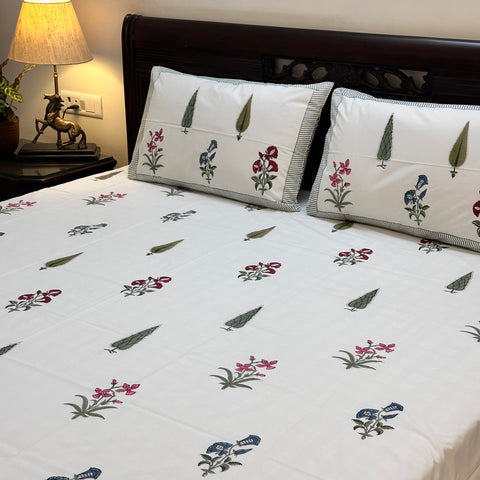 Red Petals Block Printed Bedsheet