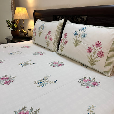 Eternal Bloom Block Printed Bedsheet