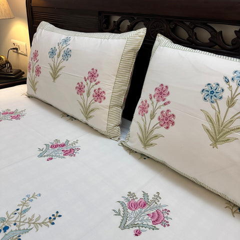 Eternal Bloom Block Printed Bedsheet