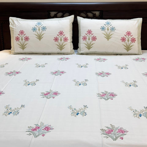 Eternal Bloom Block Printed Bedsheet