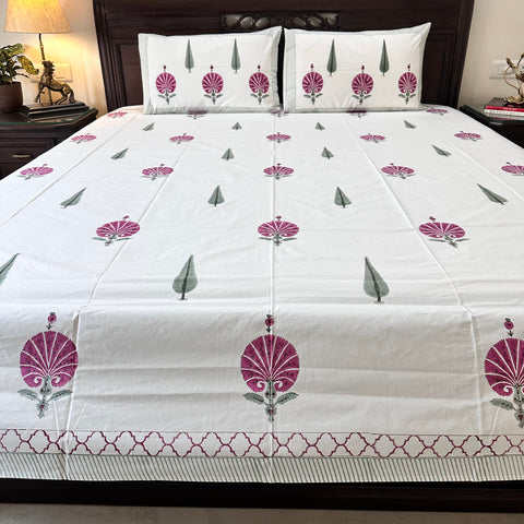 Blooming Fans Block Printed Bedsheet