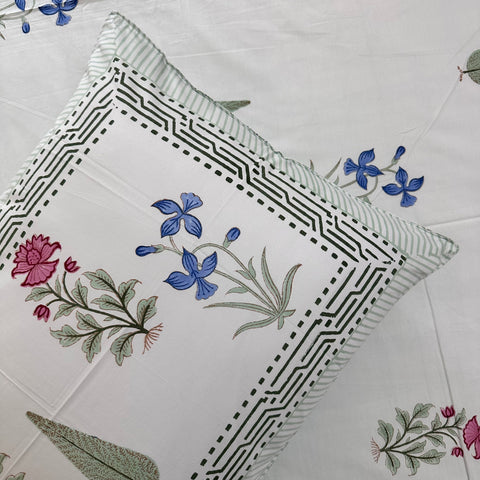 Mint Meadow Block Printed Bedsheet