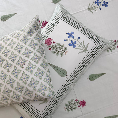 Mint Meadow Block Printed Bedsheet