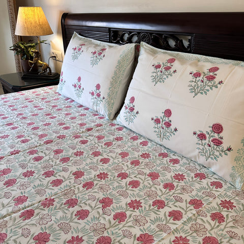 Ornate Garden Block Printed Bedsheet