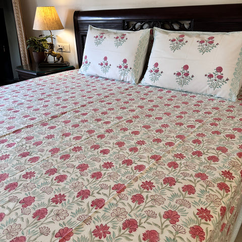 Ornate Garden Block Printed Bedsheet