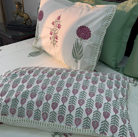 Deep Crimson Hydrangeas Block Printed Bedsheet Cream Base