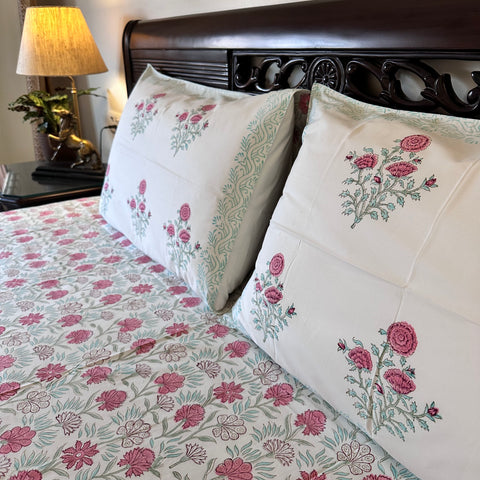 Ornate Garden Block Printed Bedsheet