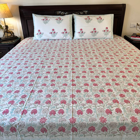 Ornate Garden Block Printed Bedsheet