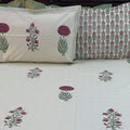 Deep Crimson Hydrangeas Block Printed Bedsheet Cream Base