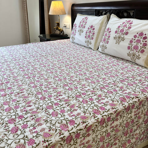 Petals Web Gadh Block Printed Bedsheet