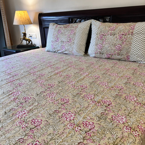 Floral Tapestry Gadh Block Printed Bedsheet